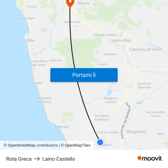 Rota Greca to Laino Castello map