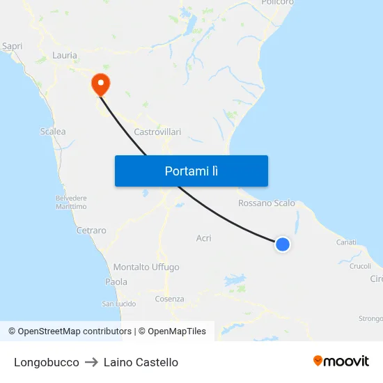 Longobucco to Laino Castello map