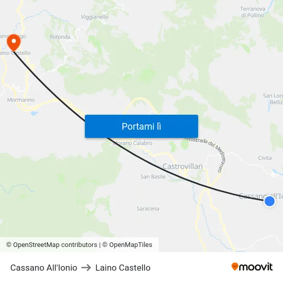 Cassano All'Ionio to Laino Castello map