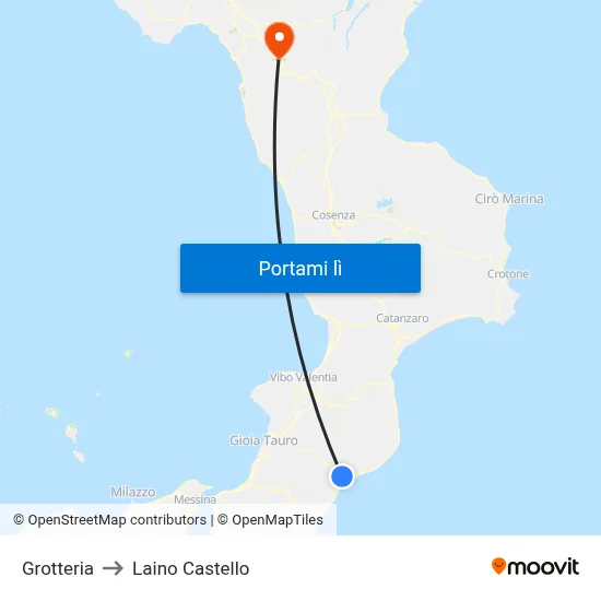 Grotteria to Laino Castello map