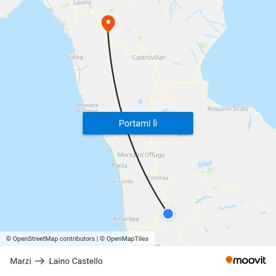 Marzi to Laino Castello map