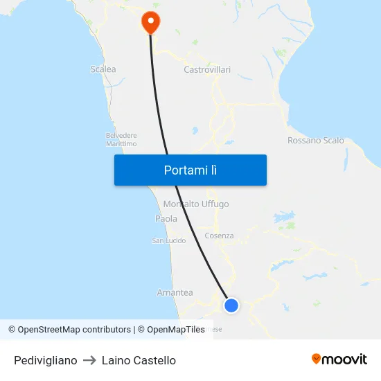 Pedivigliano to Laino Castello map
