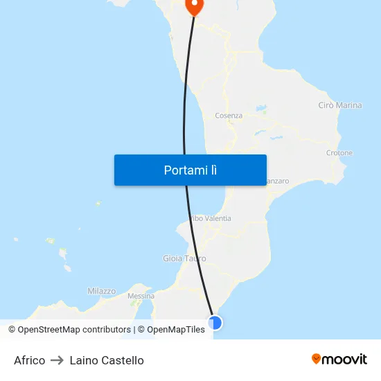 Africo to Laino Castello map