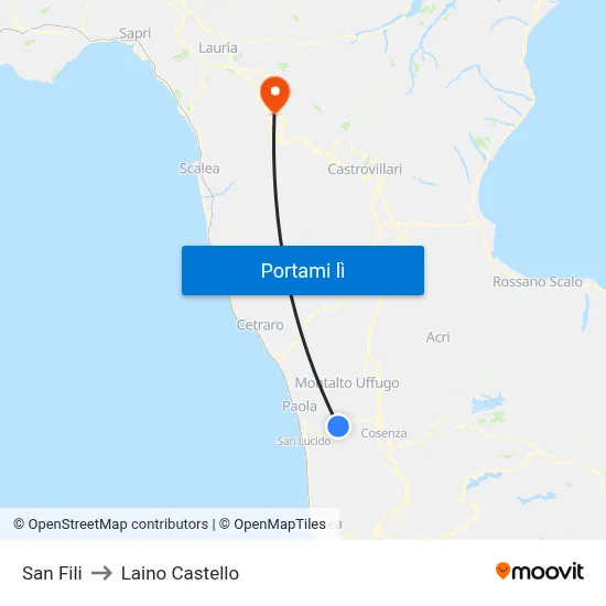 San Fili to Laino Castello map