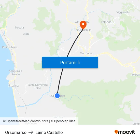 Orsomarso to Laino Castello map