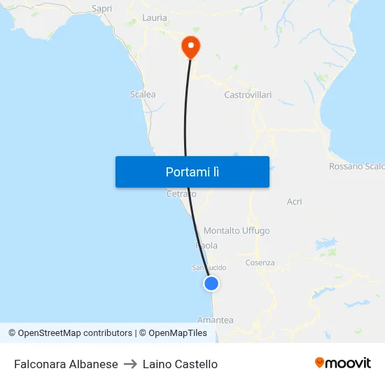 Falconara Albanese to Laino Castello map