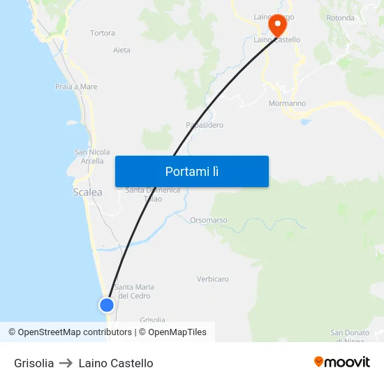 Grisolia to Laino Castello map