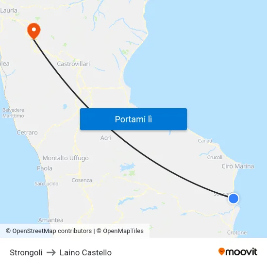 Strongoli to Laino Castello map