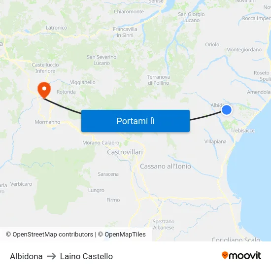 Albidona to Laino Castello map