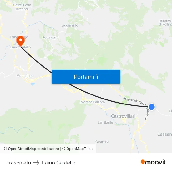 Frascineto to Laino Castello map
