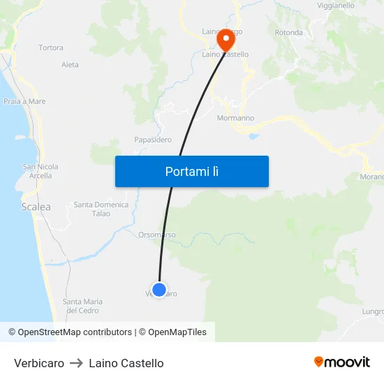 Verbicaro to Laino Castello map
