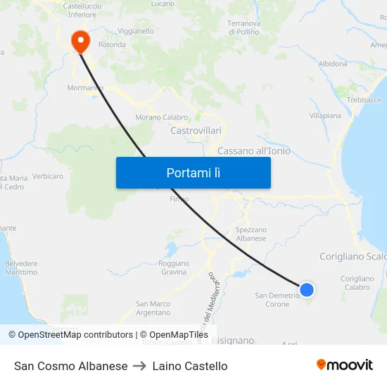 San Cosmo Albanese to Laino Castello map