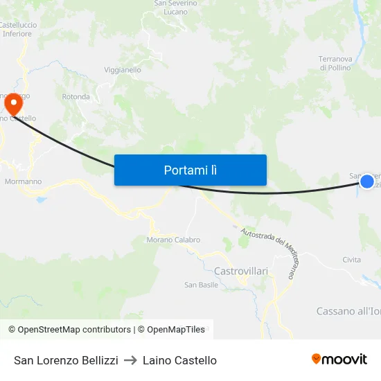 San Lorenzo Bellizzi to Laino Castello map