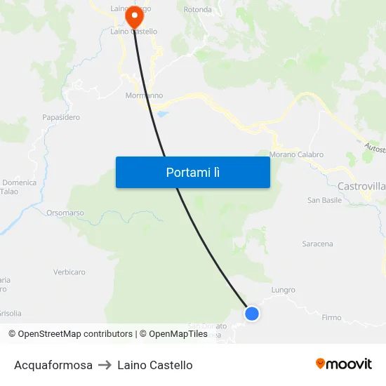 Acquaformosa to Laino Castello map