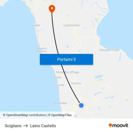 Scigliano to Laino Castello map
