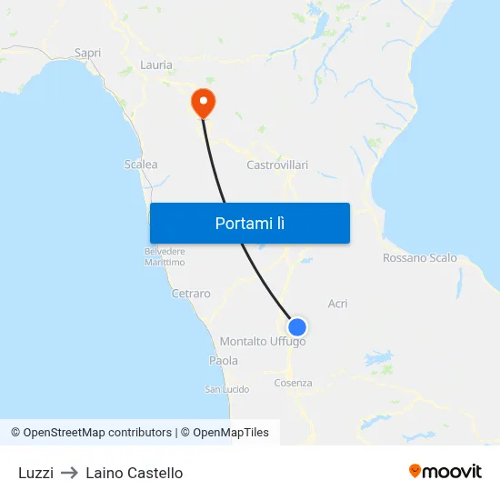 Luzzi to Laino Castello map