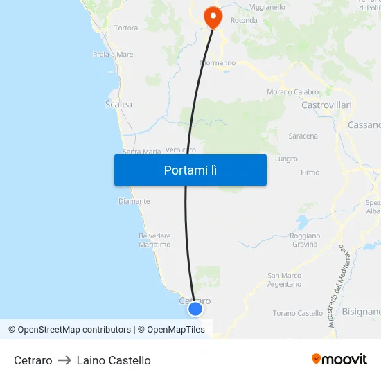Cetraro to Laino Castello map
