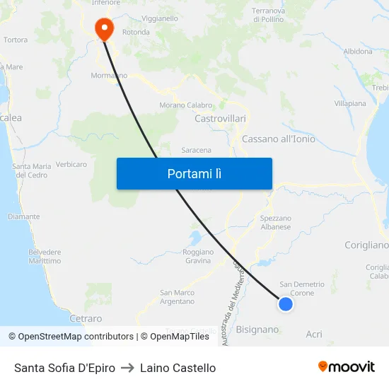 Santa Sofia D'Epiro to Laino Castello map