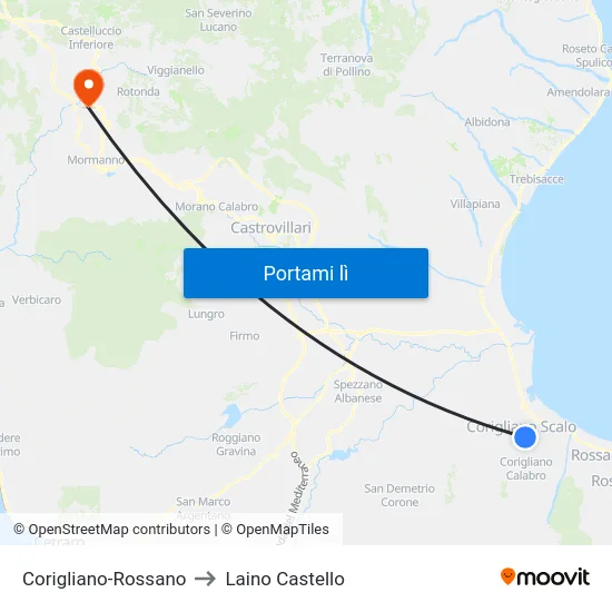 Corigliano-Rossano to Laino Castello map