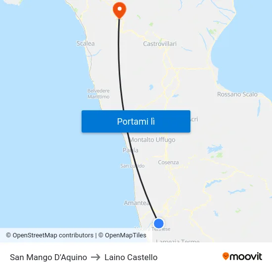San Mango D'Aquino to Laino Castello map