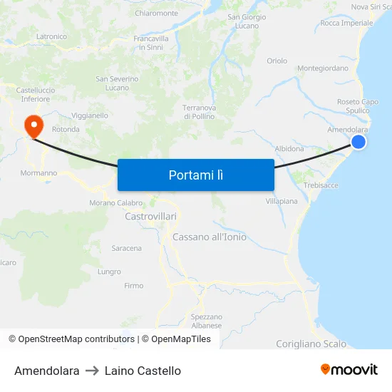 Amendolara to Laino Castello map