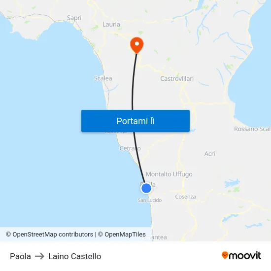 Paola to Laino Castello map