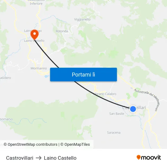 Castrovillari to Laino Castello map