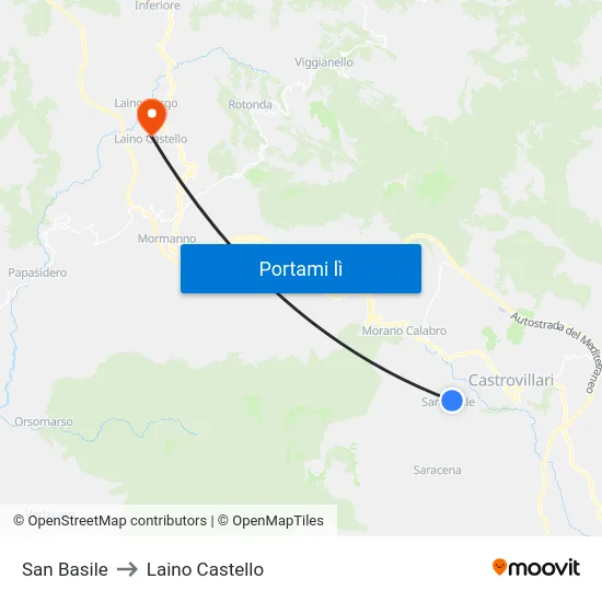 San Basile to Laino Castello map