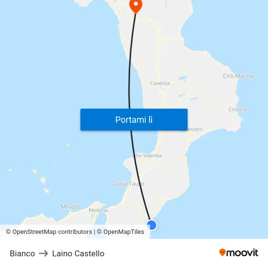 Bianco to Laino Castello map