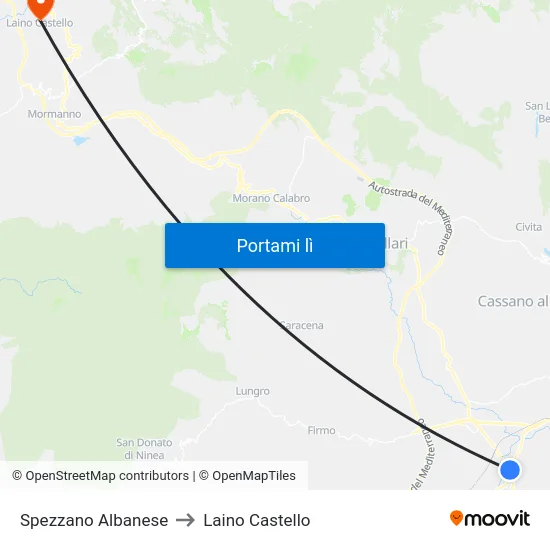 Spezzano Albanese to Laino Castello map