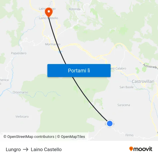 Lungro to Laino Castello map