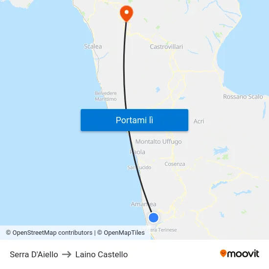 Serra D'Aiello to Laino Castello map