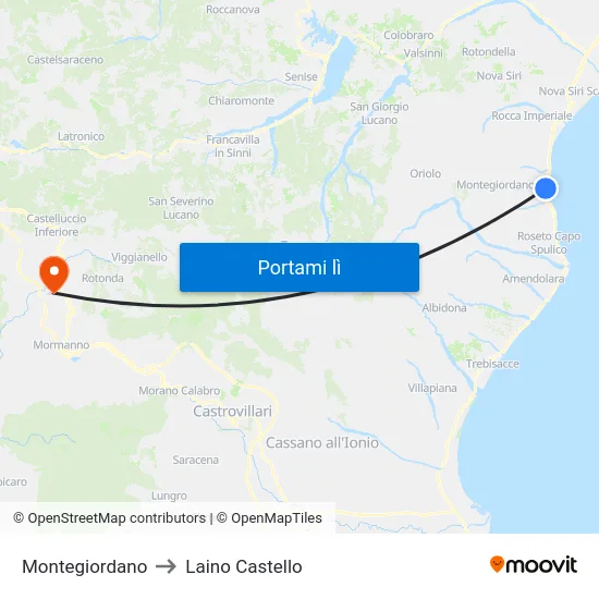 Montegiordano to Laino Castello map