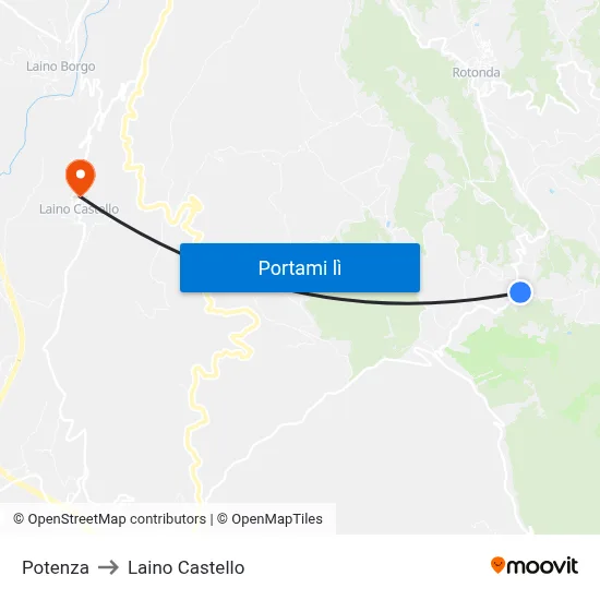 Potenza to Laino Castello map