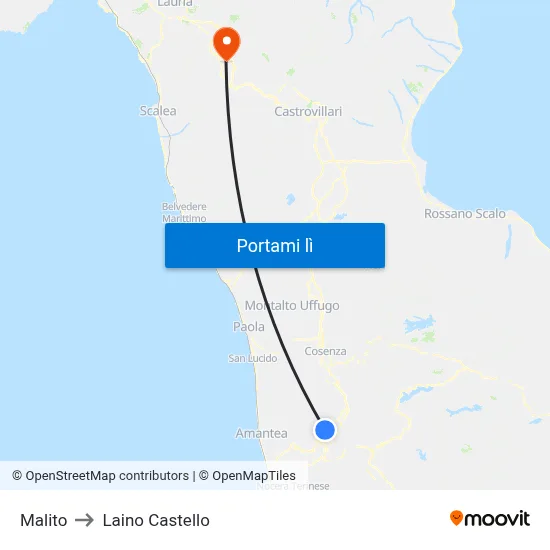 Malito to Laino Castello map