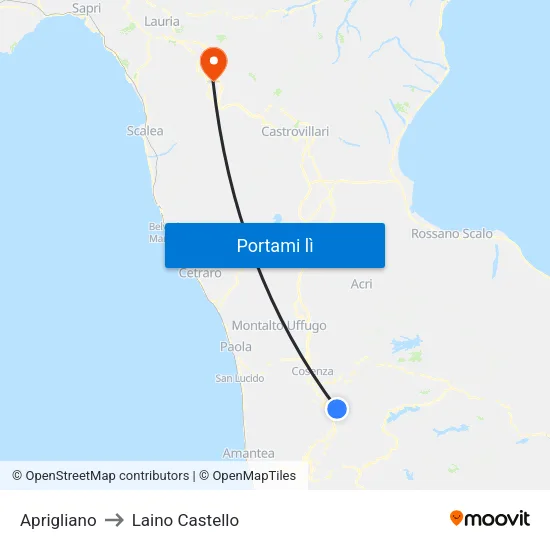 Aprigliano to Laino Castello map