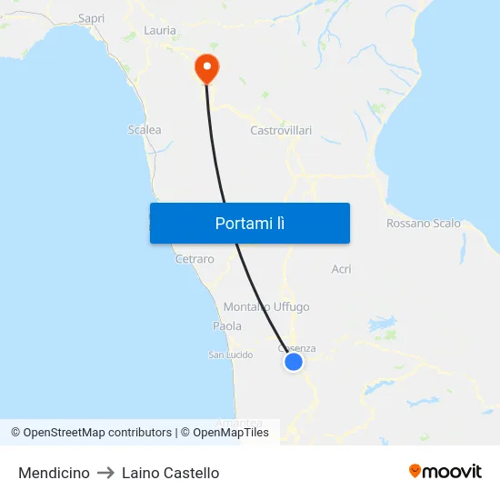 Mendicino to Laino Castello map