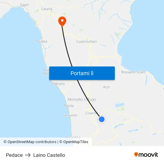 Pedace to Laino Castello map