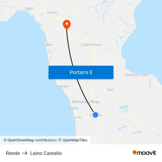 Rende to Laino Castello map