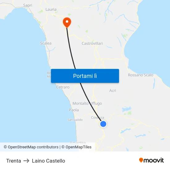 Trenta to Laino Castello map