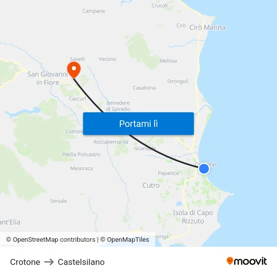 Crotone to Castelsilano map