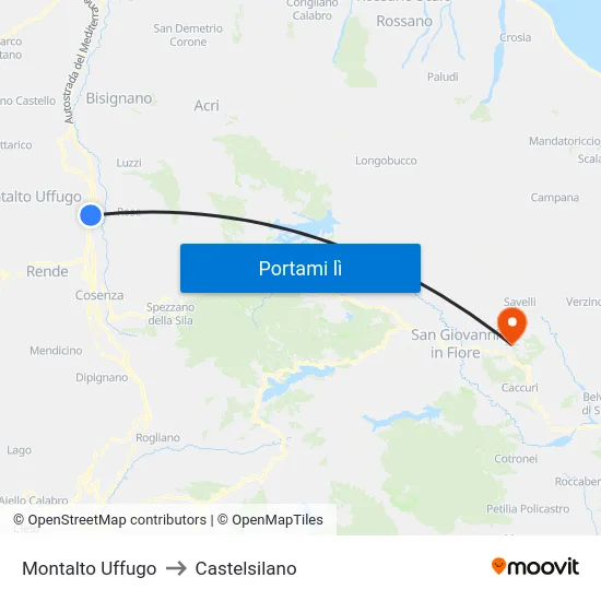 Montalto Uffugo to Castelsilano map