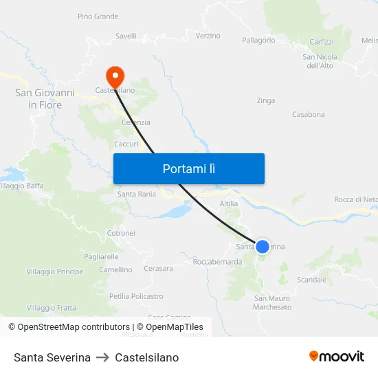Santa Severina to Castelsilano map