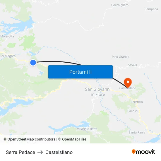 Serra Pedace to Castelsilano map