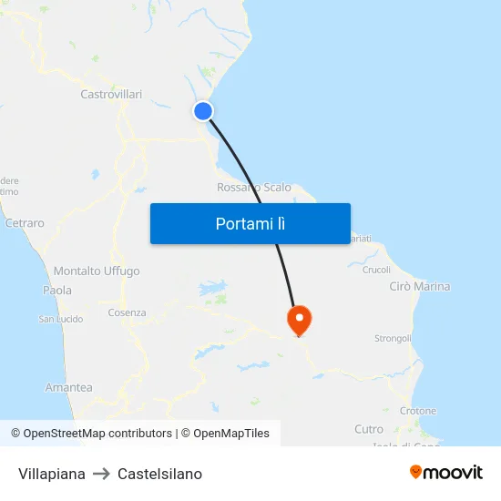 Villapiana to Castelsilano map