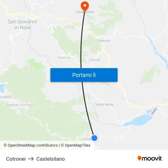 Cotronei to Castelsilano map