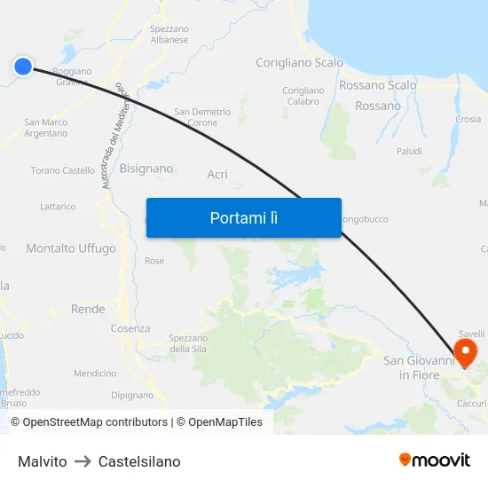 Malvito to Castelsilano map