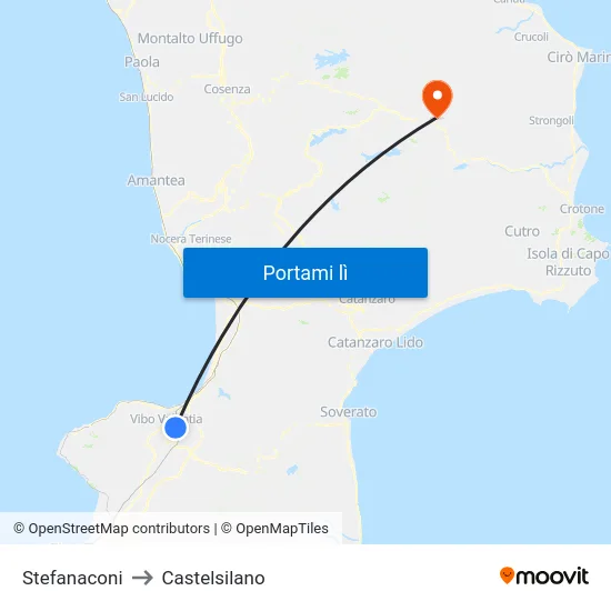 Stefanaconi to Castelsilano map