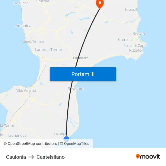 Caulonia to Castelsilano map