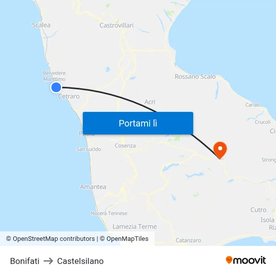 Bonifati to Castelsilano map